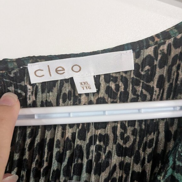 BNWT Cleo Leopard Print Crinkle Blouse Green Tan Black Size XXL - Picture 5 of 10